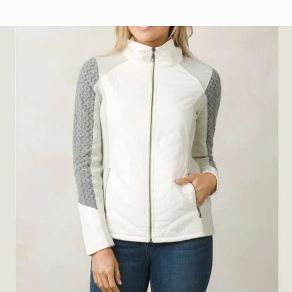 Prana Zinnia white and gray quilted wool sleeve water resistant zip up jacket si - Picture 2 of 10